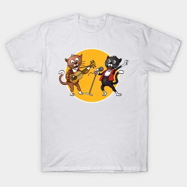 Funny illustration of two cats singing and playing a guitar. T-Shirt by Stefs-Red-Shop